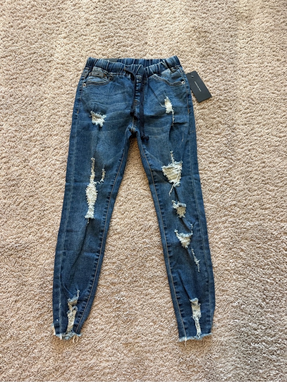 American Bazi Dark Blue Distressed Denim Joggers